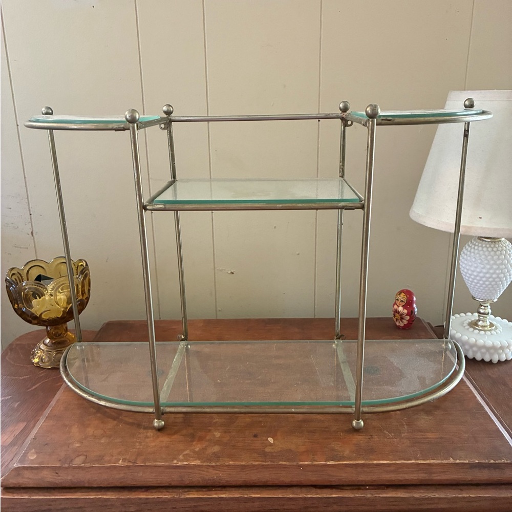 Vintage MCM Chrome and Glass Tiered Display Wall Vanity Shelf
